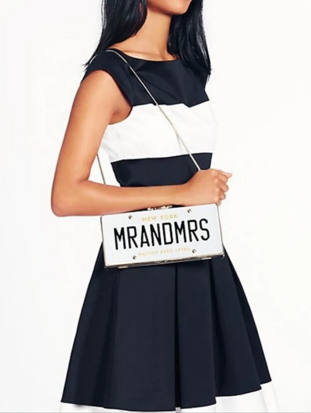 KATE SPADE WEDDING BELLES MR AND MRS LICENSE PLATE CLUTCH CROSSBODY CHAIN BAG